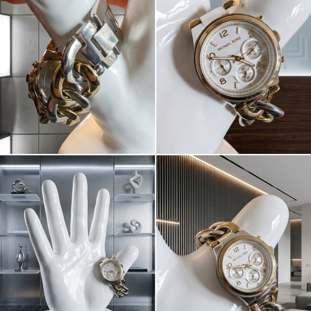 Michael Kors Two-Tone Chronograph Watch | Oversized Chain Link Bracelet